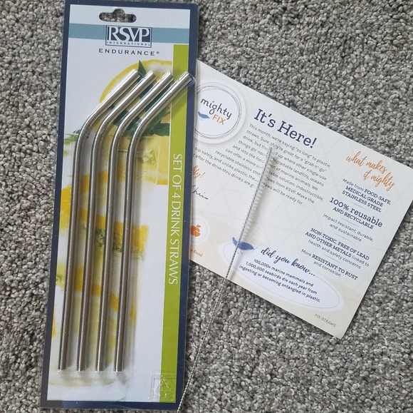 RSVP Other - Stainless Steel Straws pack of 4 w/ cleaning brush